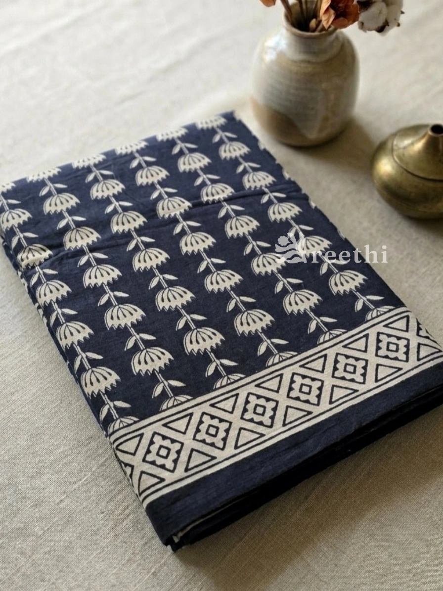 Mul Cotton Handblock Printed Blackk